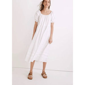Madewell Pintuck Easy Midi Dress Women's Oversized Medium White Puff Sleeve